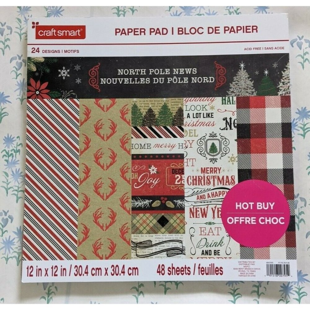 Craft Smart Paper Pad North Pole News Winter Holiday Christmas 12" x 12" NEW